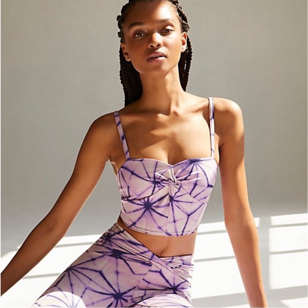 NWT Free People Movement Double Take Printed Crop Athletic Tank In Purple Combo